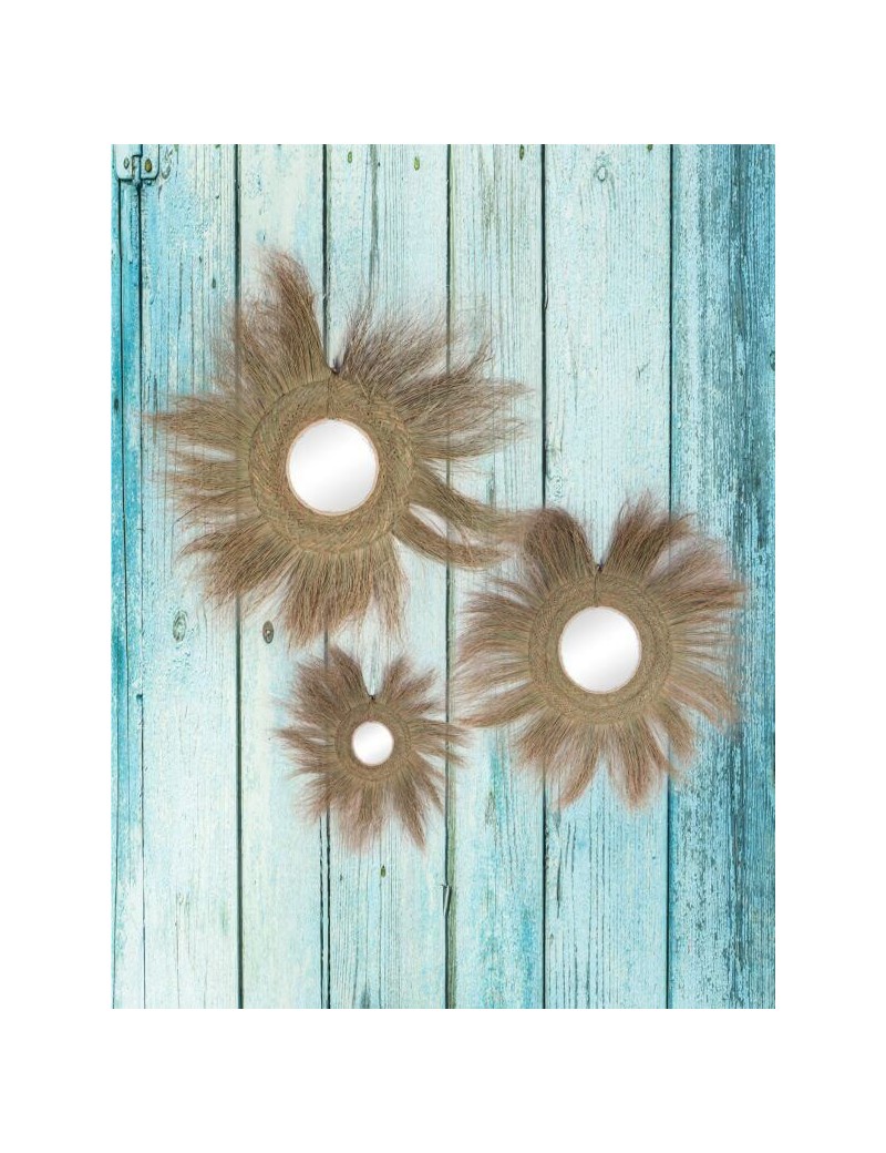 Round mirror fringes esparto eco-friendly natural | Living room