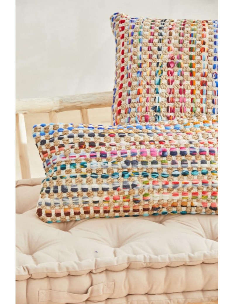 Housse de coussin 30*60 cm coton et jute salon multicolore | Salon