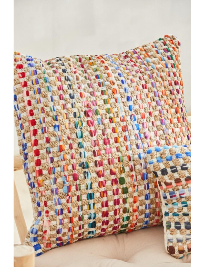 Housse de coussin 60*60 cm coton et jute salon multicolore | Salon