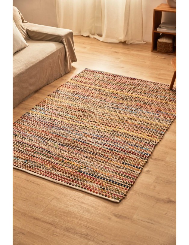 Tapis 90*150 cm coton et jute salon multicolore | Salon
