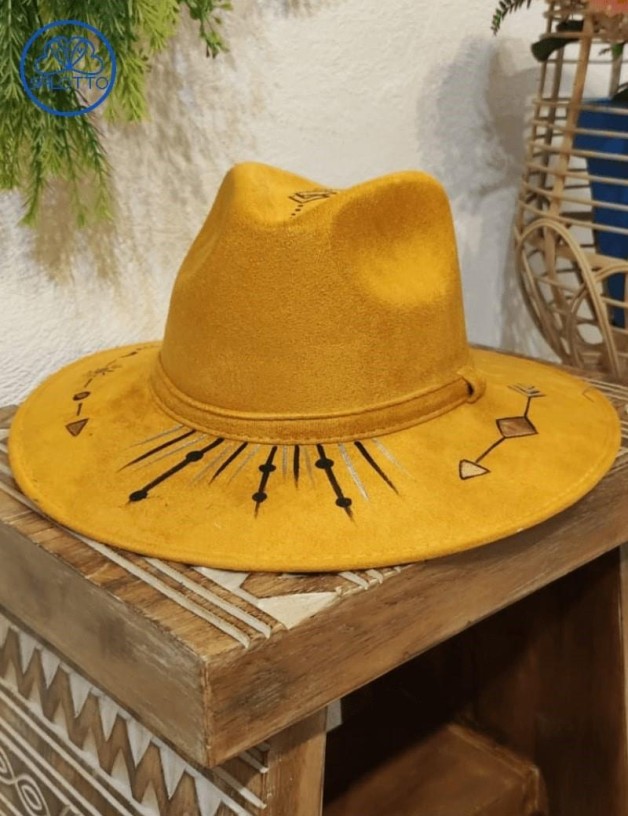 Hand-painted mustard suede explorer hat | Salotto