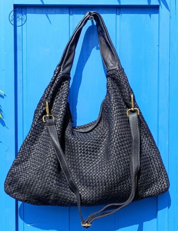 Geflochtener schwarzer Leder-Hobobeutel | Salotto