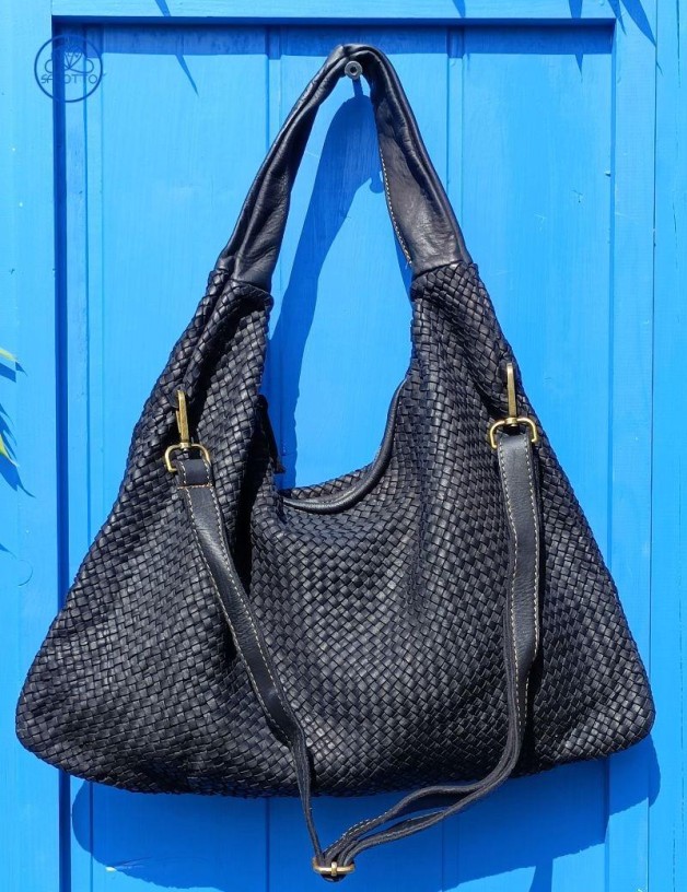 Black braided leather hobo bag | Salotto