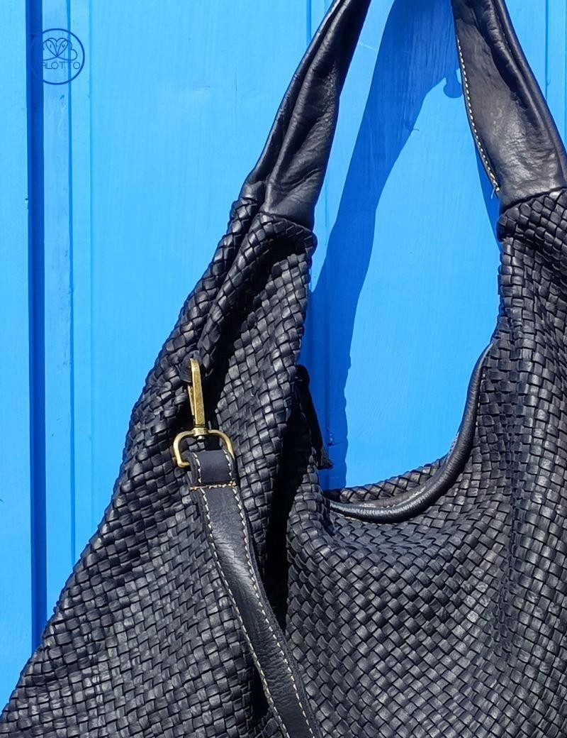 Borsa hobo pelle intrecciata nera | Salotto