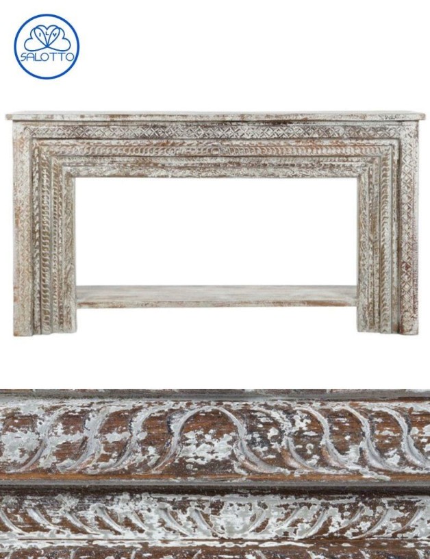Consolle in legno intagliato decapato bianco naturale | Salotto
