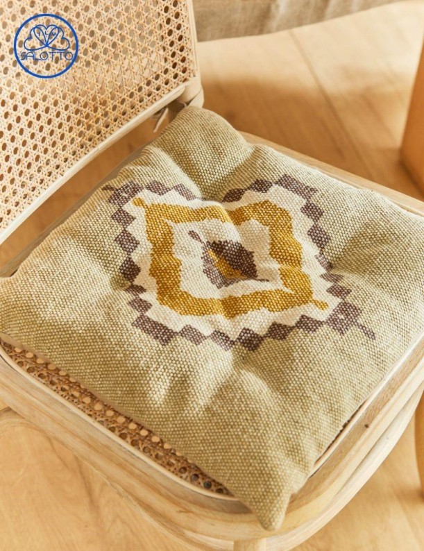 Square cotton dhurrie mustard cushion for chair | Salotto