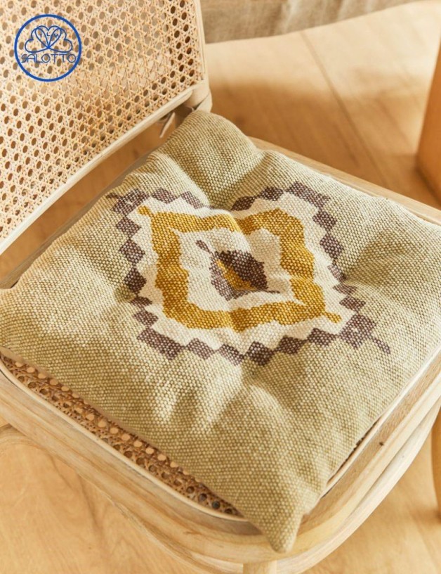 Cojín de silla cuadrado algodon dhourrie mostaza | Salotto