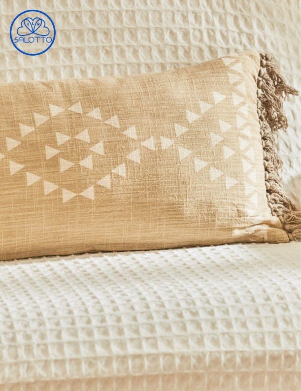Funda de almofada de algodão com motivos étnicos bege | Salotto