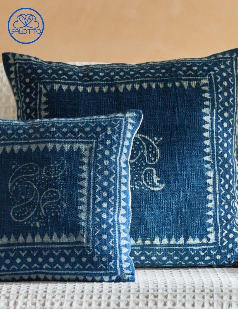 Funda de cojín algodón índigo azul | Salotto