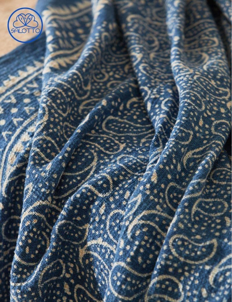 Plaid de algodón con tinte artesanal azul | Salotto