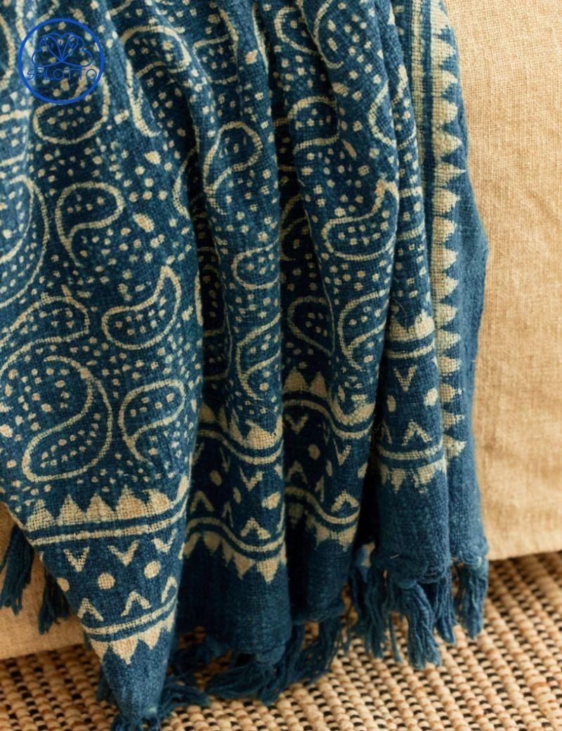 Plaid de algodón con tinte artesanal azul | Salotto