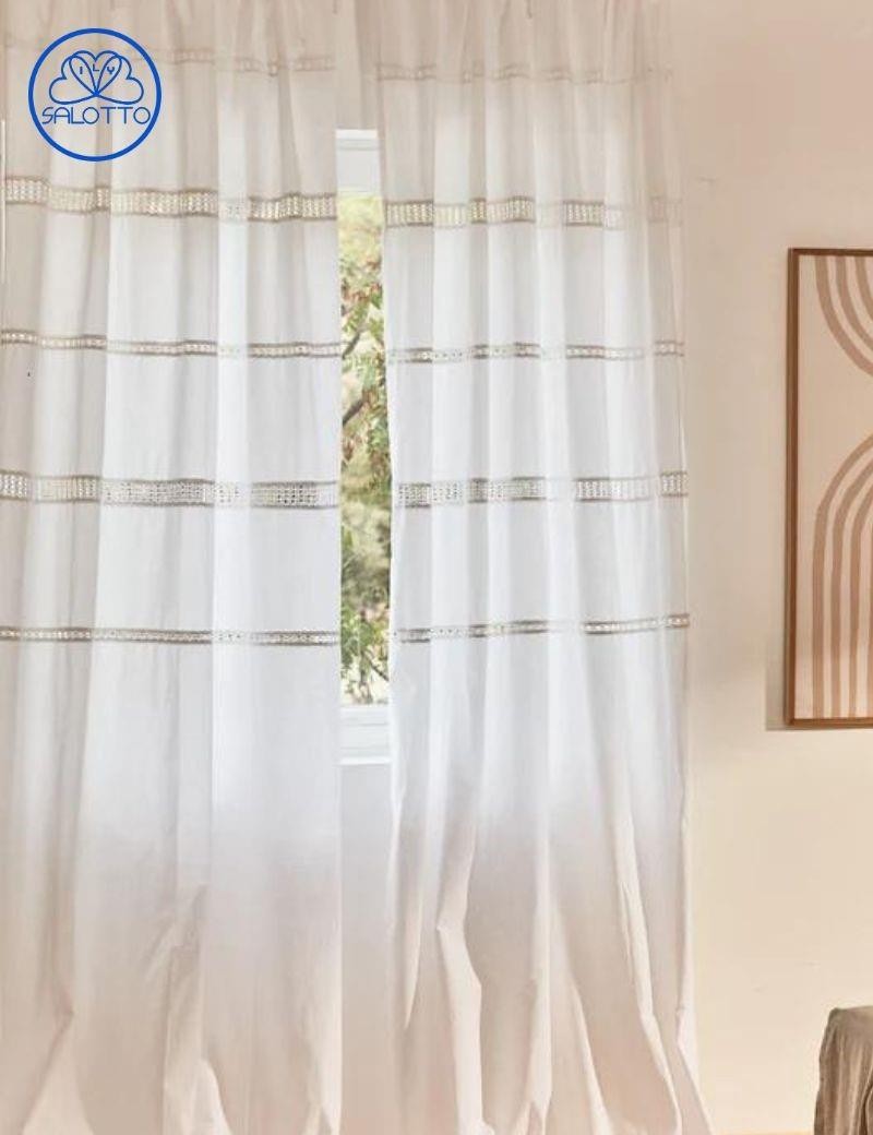 Translucent cotton curtain with white hemstitch | Living Room