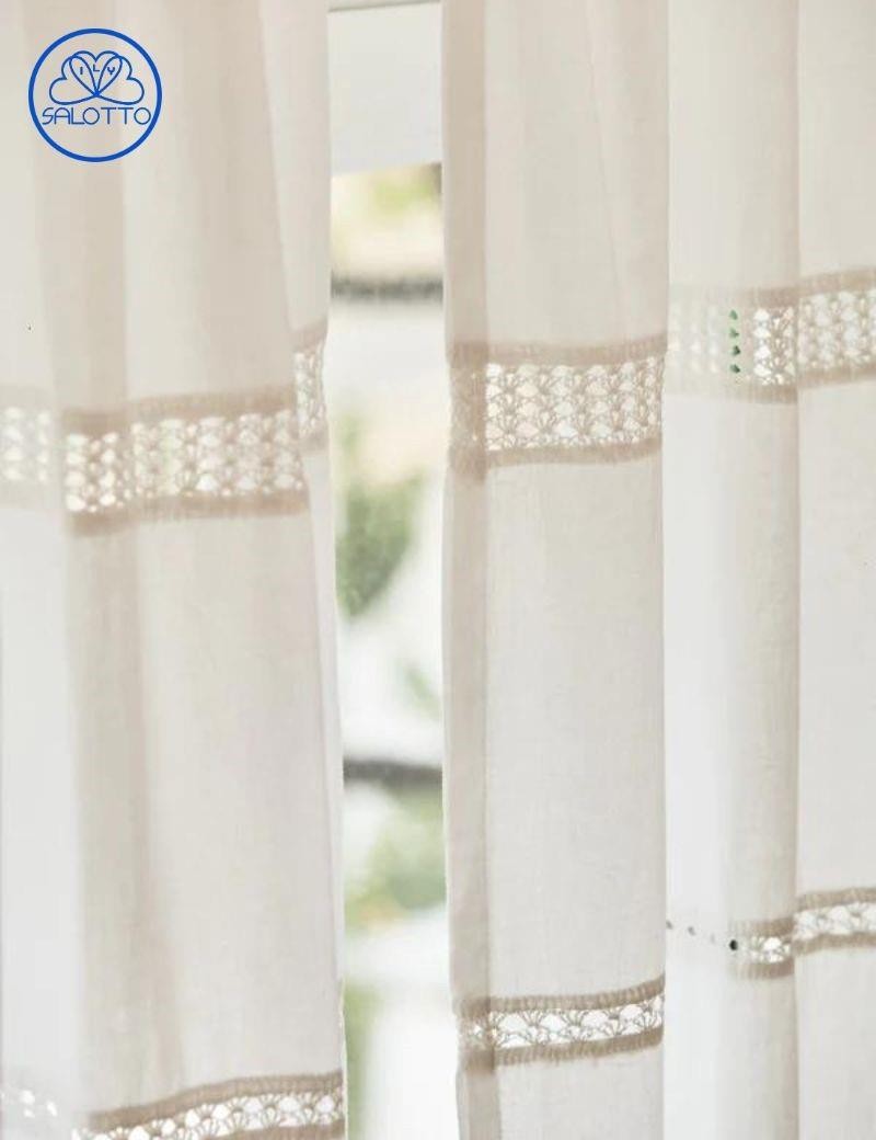 Translucent cotton curtain with white hemstitch | Living Room