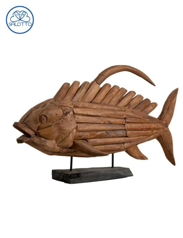 Figura pez de madeira com suporte 80x20x50 cms natural | Salotto