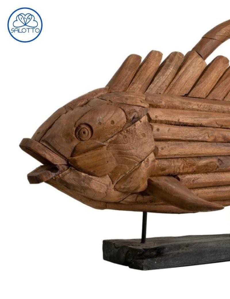 Holzfigur Fisch mit Ständer 80x20x50 cm natur | Salotto