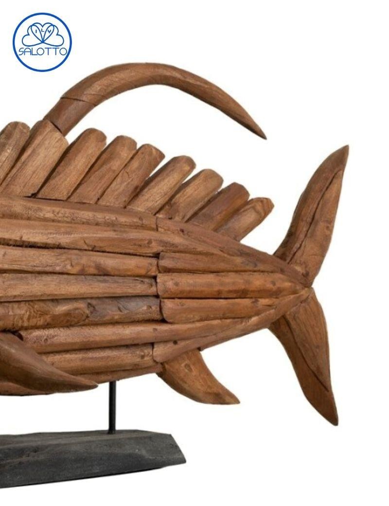 Figura pez de madeira com suporte 80x20x50 cms natural | Salotto