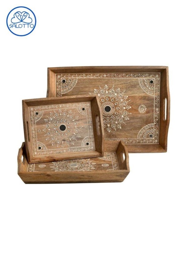 Holzschale bemalt mit natürlichen Glassteinen | Salotto