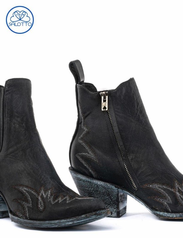 Bottes avec coutures de flamme mexicaine noir | Salotto