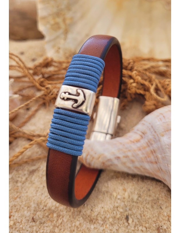 Bracelet nautique ancre bleu jeans | Salotto