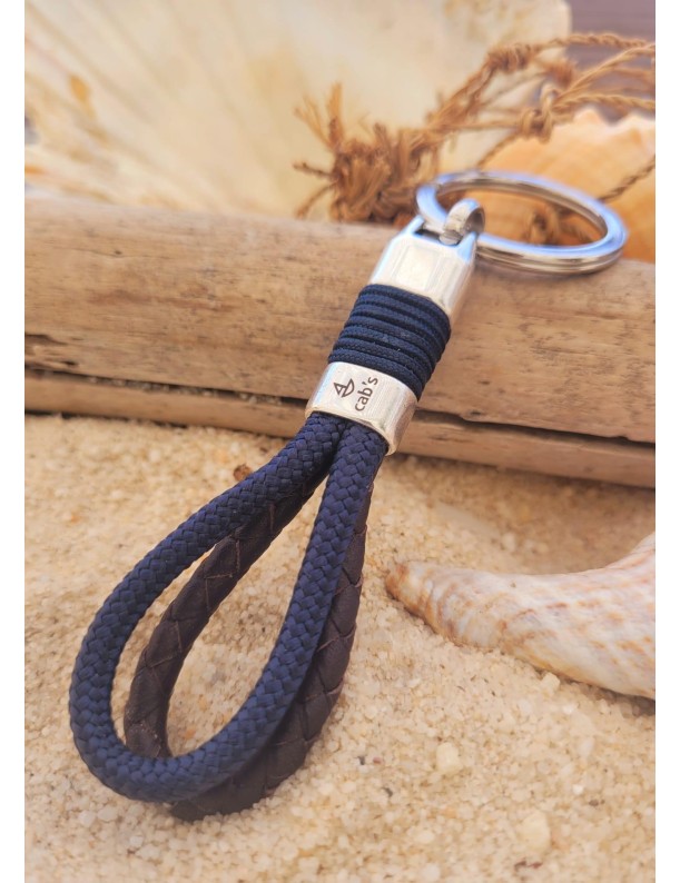 Marineblauer geflochtener Leder-Schlüsselanhänger | Salotto