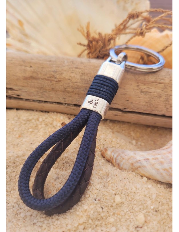 Porte-clés nautique en cuir tressé bleu marine | Salotto