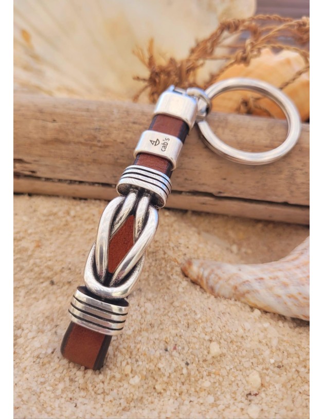 Chaveiro náutico couro nó metal marrom | Salotto