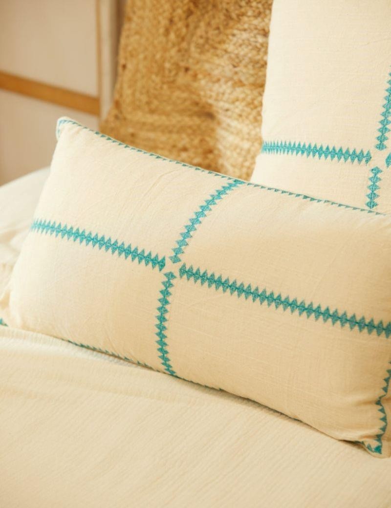 Cushion cover 30*60 cm cotton and jute living room turquoise blue | Living room