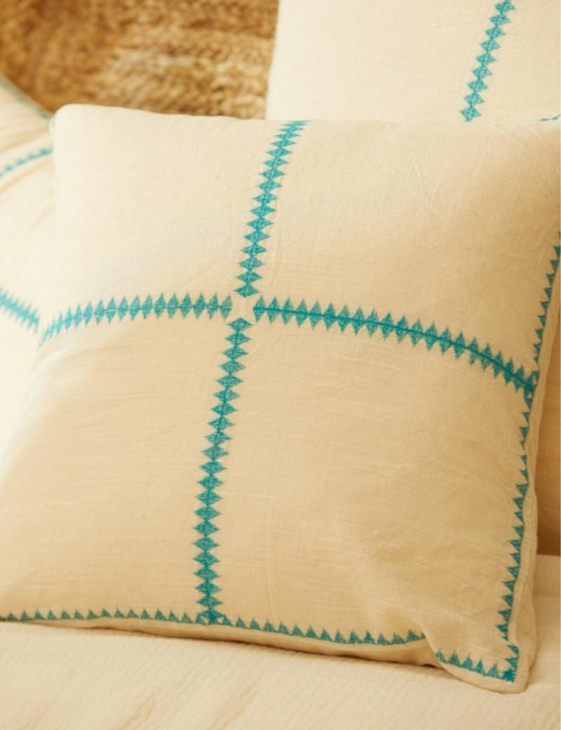 Cushion cover 45*45 cm cotton and jute turquoise blue living room | Living room