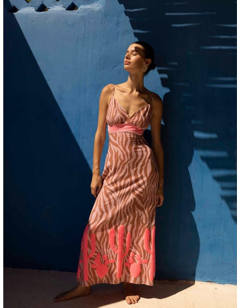 Vestido cebra de nema resort wear fucsia | Salotto