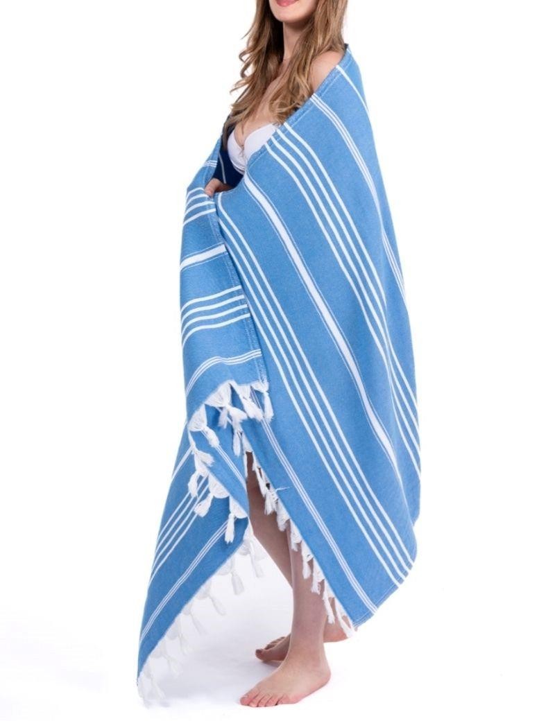 Fouta Liste 50% türkische Baumwolle - 50% Bambus. 410 gr. königsblau | Salotto