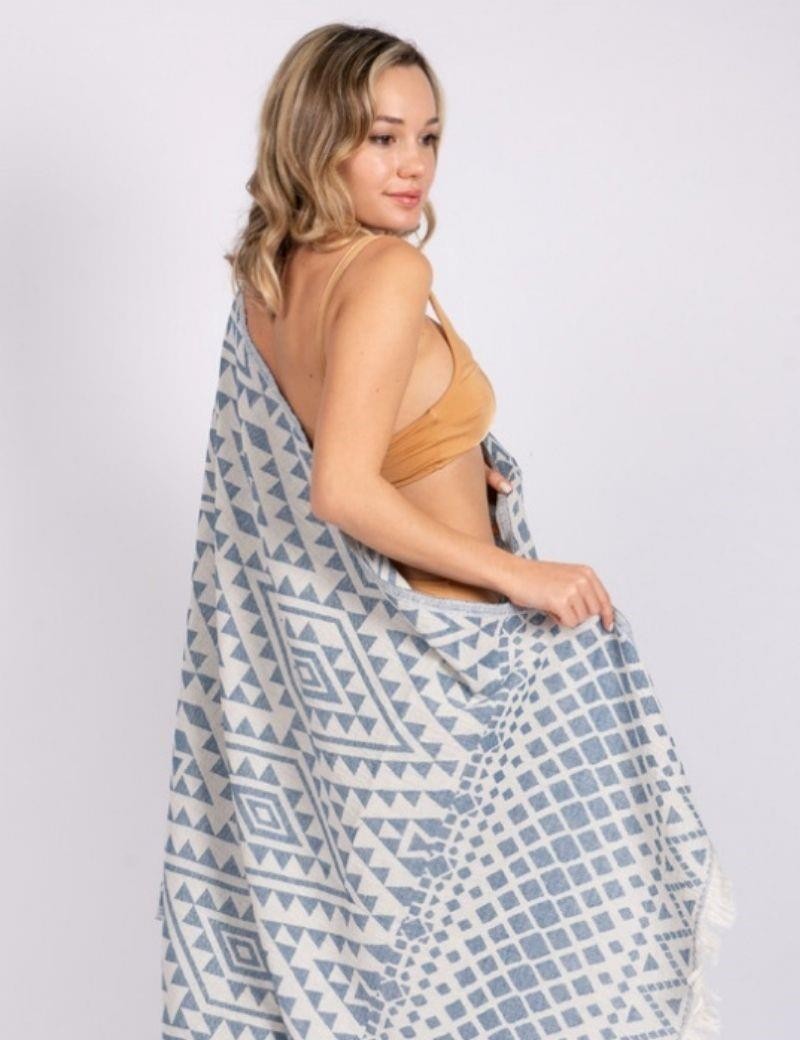 Ethnische Fouta 100% türkische Baumwolle. 325 gr. blau | Salotto