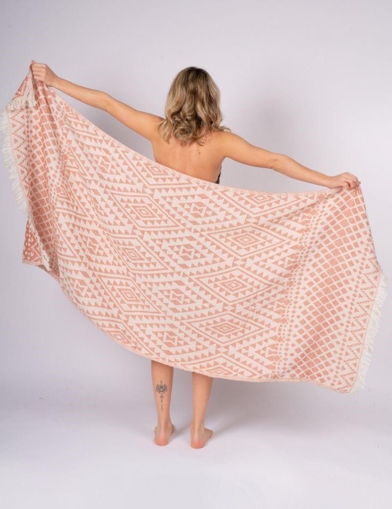 Ethnische Fouta 100% türkische Baumwolle. 325 gr. Koralle | Wohnzimmer