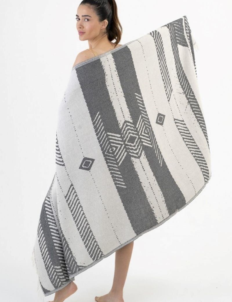 Fouta rayas étnica 100% algodón turco. 360 gr. negro | Salotto