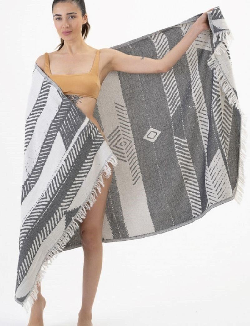 Fouta rayas étnica 100% algodón turco. 360 gr. negro | Salotto