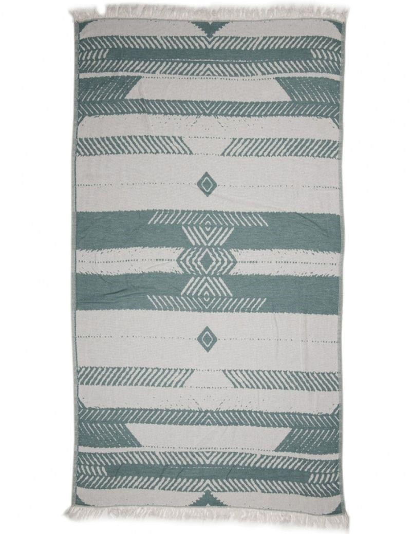 Fouta a righe etnica 100% cotone turco. 360 gr. verde acqua | Salotto