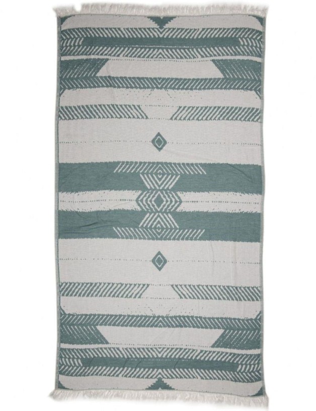 Fouta rayas étnica 100% algodón turco. 360 gr. verde agua | Salotto