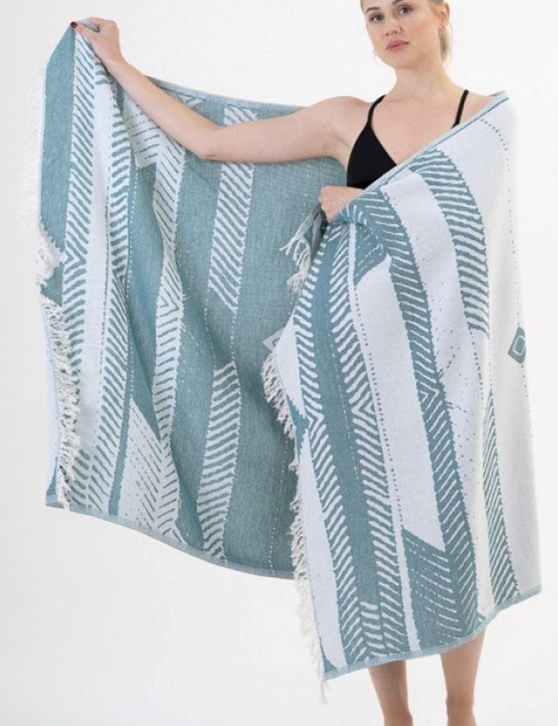 Fouta ethnische Streifen 100% türkische Baumwolle. 360 gr. aquagrün | Salotto