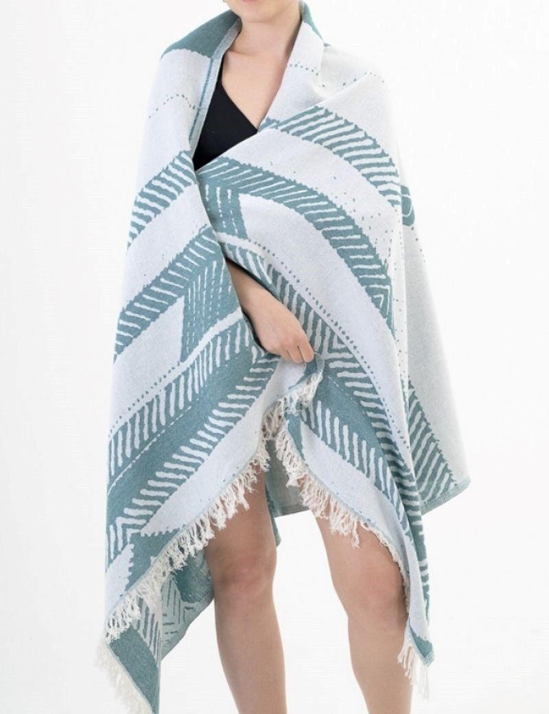 Fouta a righe etnica 100% cotone turco. 360 gr. verde acqua | Salotto