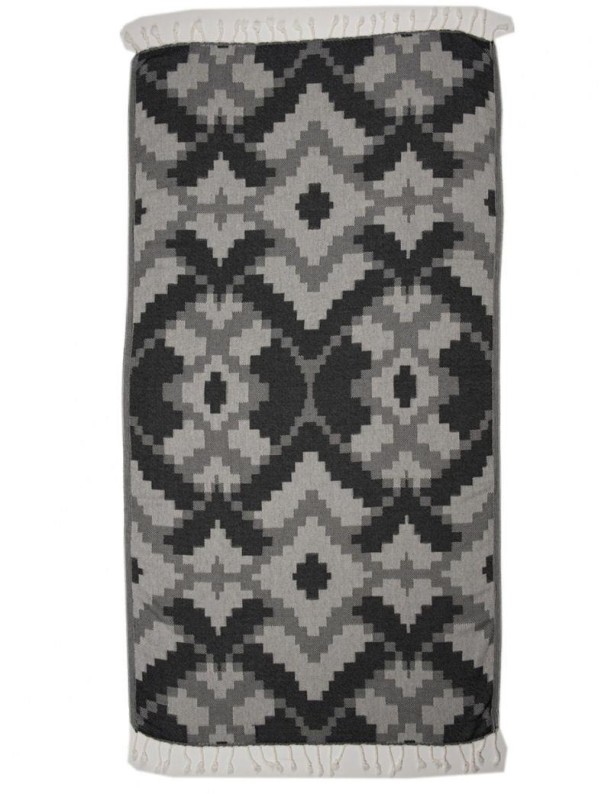 Fouta géométrique 100% coton turc. 360 gr. noir | Salotto