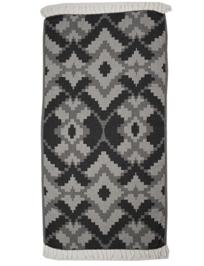 Fouta géométrique 100% coton turc. 360 gr. noir | Salotto