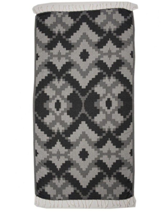 Fouta géométrique 100% coton turc. 360 gr. noir | Salotto