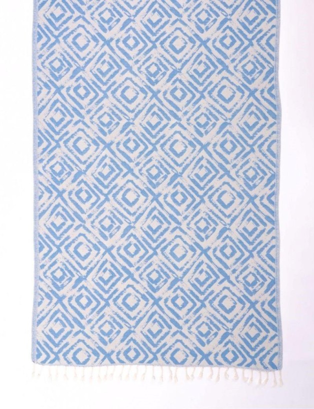 Fouta géométrique 100% coton turc. 365 gr. bleu jean | Salotto