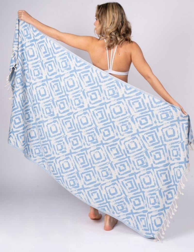 Fouta géométrique 100% coton turc. 365 gr. bleu jean | Salotto