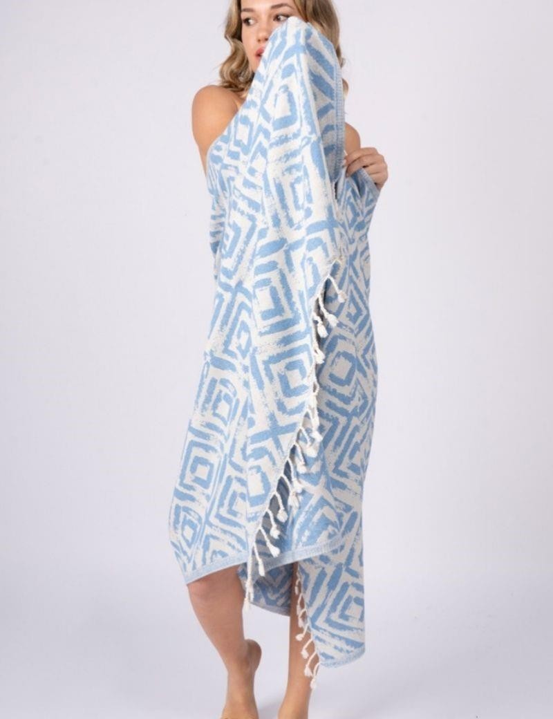 Geometrischer Fouta 100% türkische Baumwolle. 365 gr. Blue Jeans | Salotto