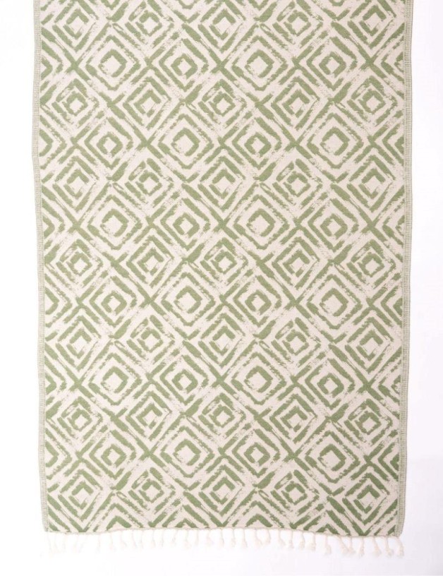 Fouta géométrique 100% coton turc. 365 gr. vert kaki | Salotto