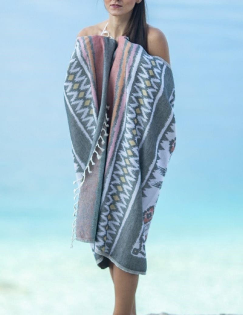 Geometric fouta 100% Turkish cotton. 365 gr. black | Salotto