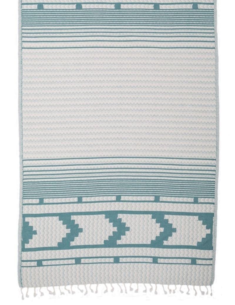 Geometrischer Fouta 100% türkische Baumwolle. 420 gr. aquamarin | Salotto