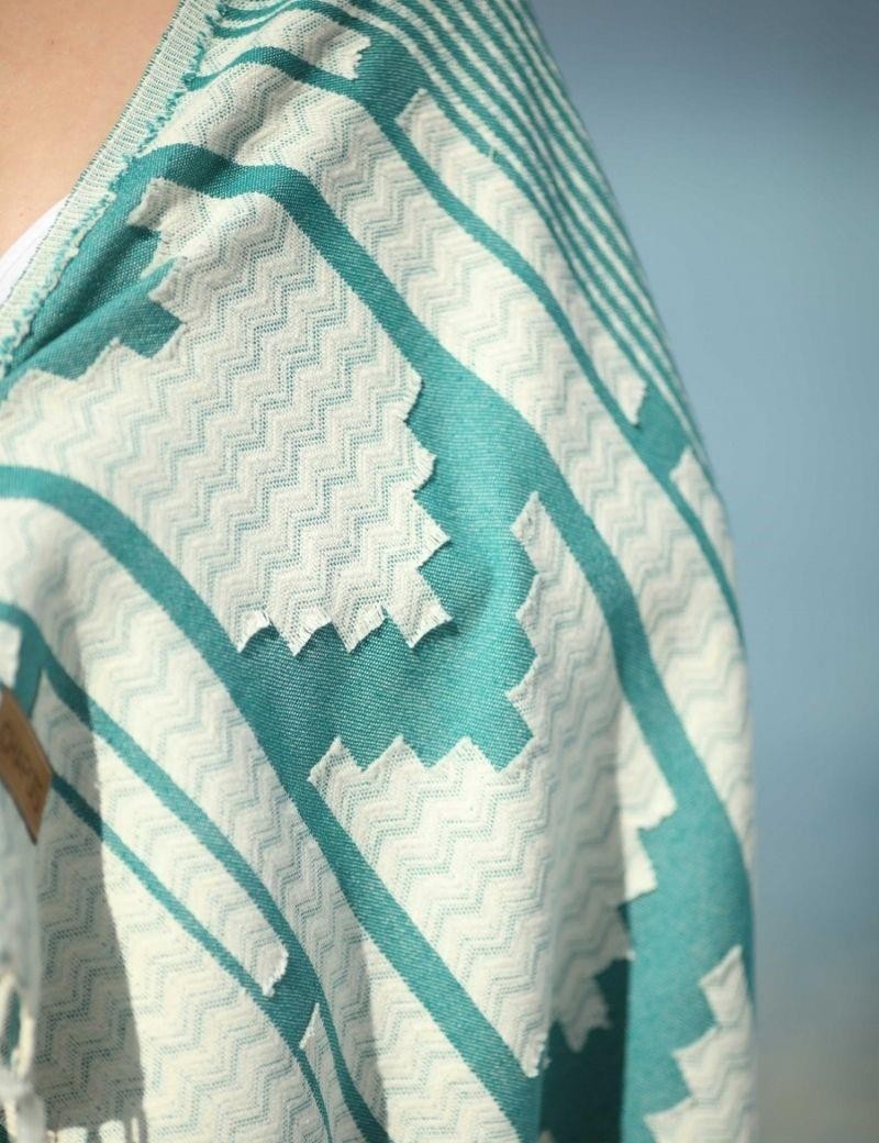 Fouta géométrique 100% coton turc. 420 gr. eau verte | Salotto
