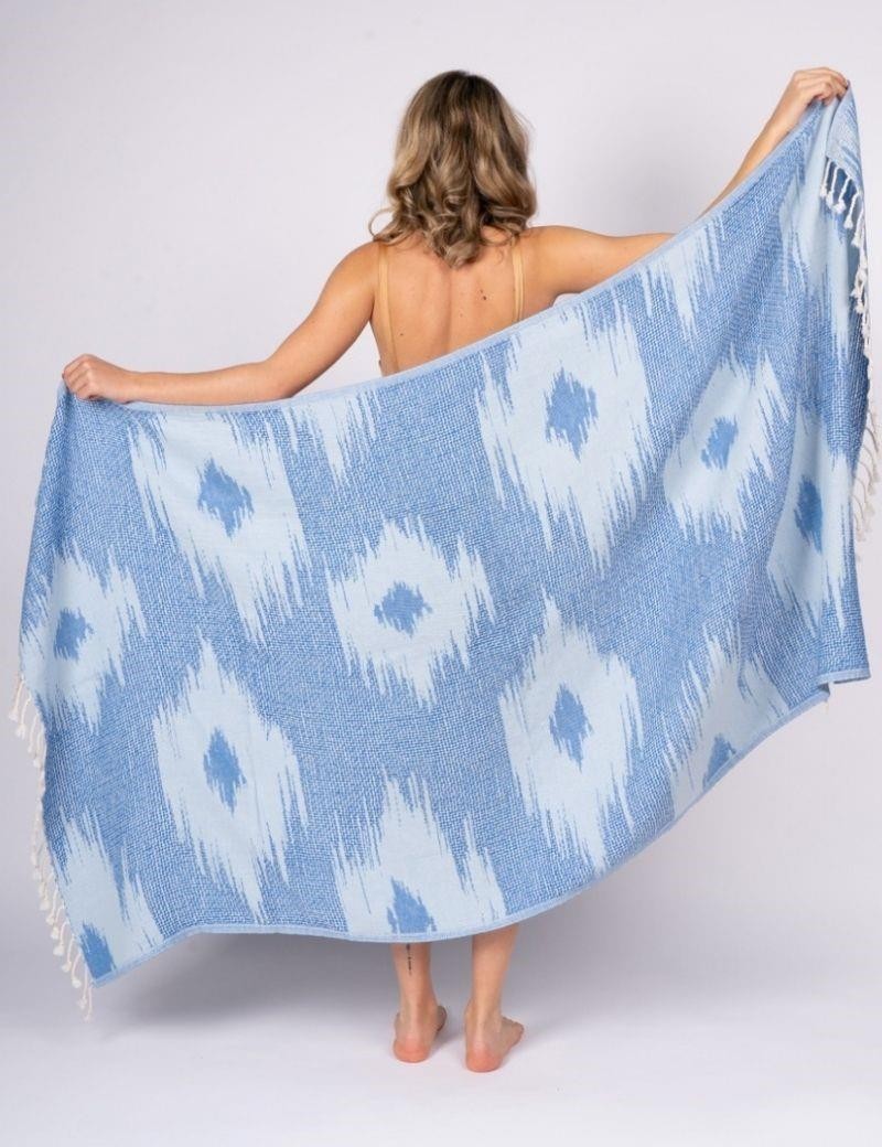 Fouta ikat reversible 100% algodón turco. 390 gr. azul | Salotto