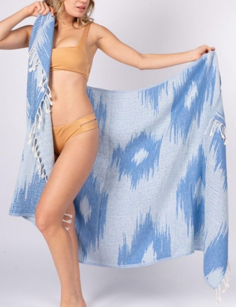Fouta ikat reversible 100% algodón turco. 390 gr. azul | Salotto